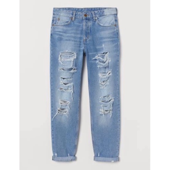 H&M &Denim Ripped Low-Rise Boyfriend Jeans (Size 2) - Picture 2 of 14
